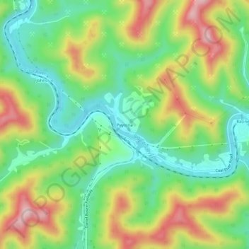 Mappa topografica Peytona, altitudine, rilievo