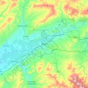 Mappa topografica Chlef, altitudine, rilievo