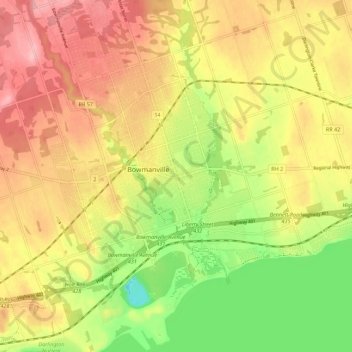 Mappa topografica Bowmanville, altitudine, rilievo