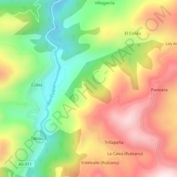 Mappa topografica Rubiano, altitudine, rilievo