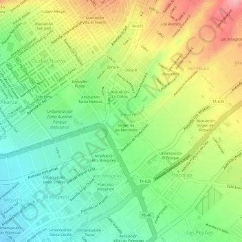 Mappa topografica C, altitudine, rilievo