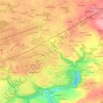 Mappa topografica Kerafur, altitudine, rilievo
