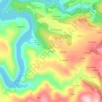 Mappa topografica Cereixal, altitudine, rilievo
