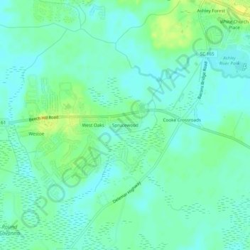 Mappa topografica Sprucewood, altitudine, rilievo