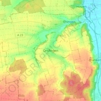 Mappa topografica Ortlfingen, altitudine, rilievo
