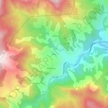 Mappa topografica Redo, altitudine, rilievo