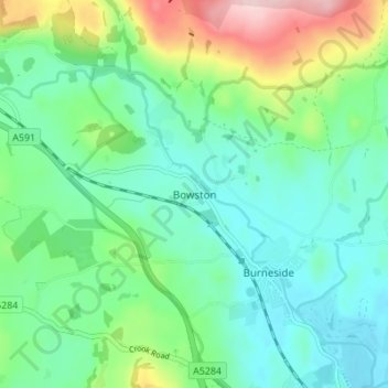 Mappa topografica Bowston, altitudine, rilievo