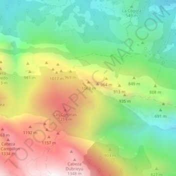 Mappa topografica Cananda, altitudine, rilievo