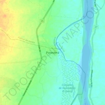Mappa topografica Ponedera, altitudine, rilievo