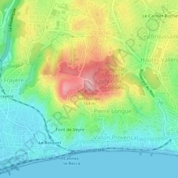 Mappa topografica La Croix des Gardes, altitudine, rilievo