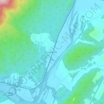 Mappa topografica Glen Wilton, altitudine, rilievo