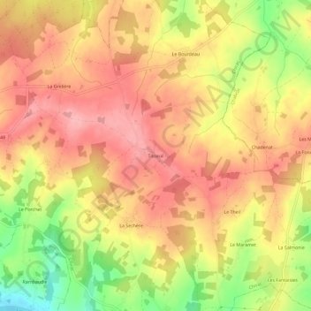 Mappa topografica Tisseuil, altitudine, rilievo