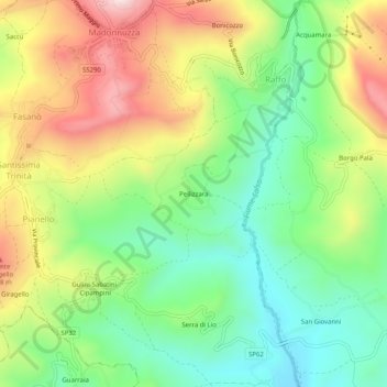 Mappa topografica Pellizzara, altitudine, rilievo