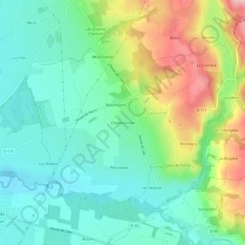 Mappa topografica Charbonnière, altitudine, rilievo