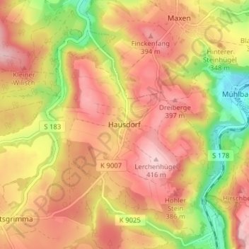 Mappa topografica Hausdorf, altitudine, rilievo