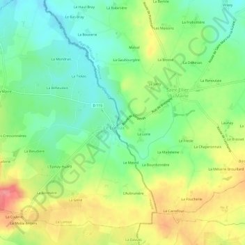 Mappa topografica Courneuve, altitudine, rilievo
