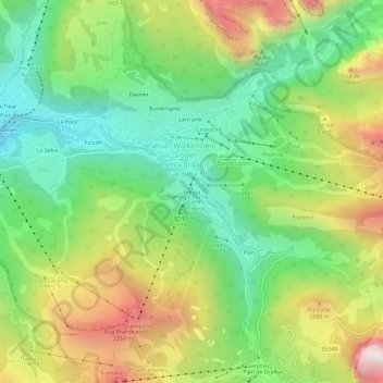 Mappa topografica Frëina, altitudine, rilievo
