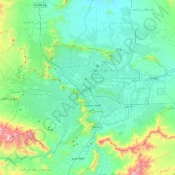 Mappa topografica Kabul, altitudine, rilievo