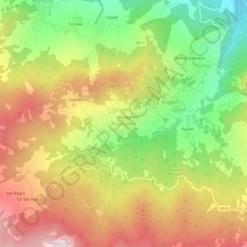Mappa topografica Rusteghini, altitudine, rilievo