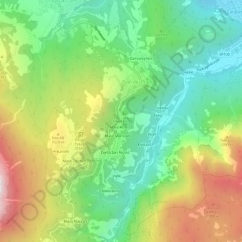 Mappa topografica Maso Uezi, altitudine, rilievo