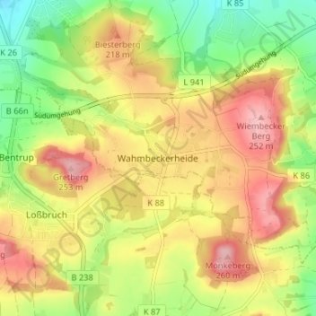Mappa topografica Wahmbeckerheide, altitudine, rilievo