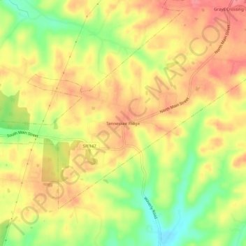Mappa topografica Tennessee Ridge, altitudine, rilievo