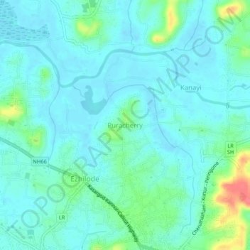 Mappa topografica Puracherry, altitudine, rilievo
