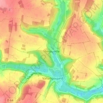 Mappa topografica Menouville, altitudine, rilievo