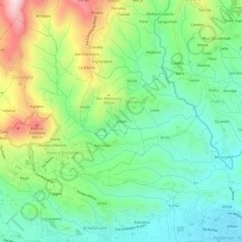 Mappa topografica Croce, altitudine, rilievo