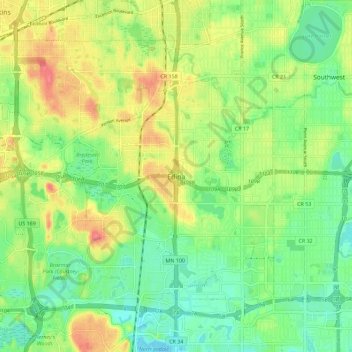Mappa topografica Edina, altitudine, rilievo