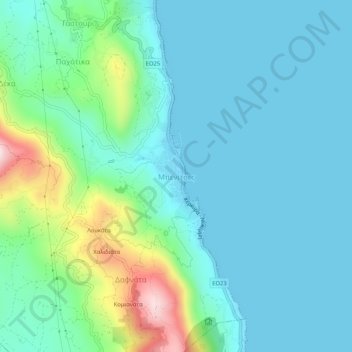 Mappa topografica Benitses, altitudine, rilievo