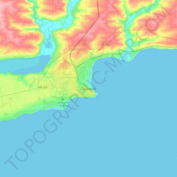 Mappa topografica Taganrog, altitudine, rilievo
