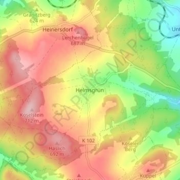 Mappa topografica Helmsgrün, altitudine, rilievo