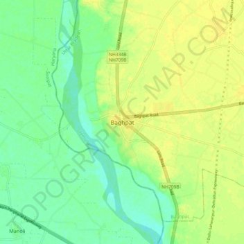 Mappa topografica Baghpat, altitudine, rilievo