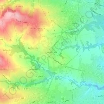 Mappa topografica Le Quincieux, altitudine, rilievo