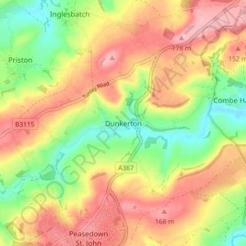 Mappa topografica Dunkerton, altitudine, rilievo
