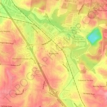 Mappa topografica Bakertown, altitudine, rilievo