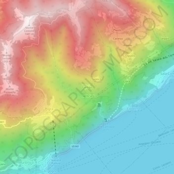 Mappa topografica Corniga, altitudine, rilievo