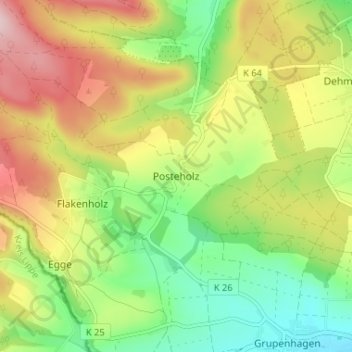 Mappa topografica Posteholz, altitudine, rilievo