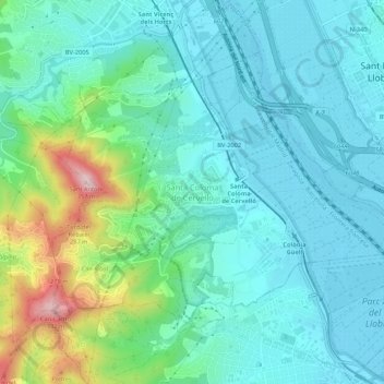 Mappa topografica Santa Coloma de Cervelló, altitudine, rilievo