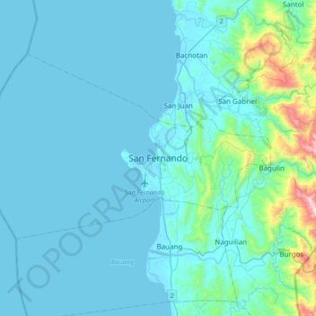 Mappa topografica San Fernando, altitudine, rilievo