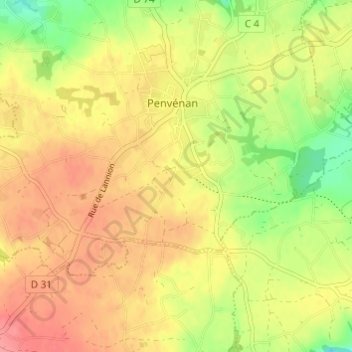 Mappa topografica Coat Hery, altitudine, rilievo