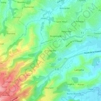 Mappa topografica la Grippière, altitudine, rilievo