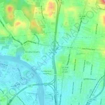Mappa topografica Avondale, altitudine, rilievo