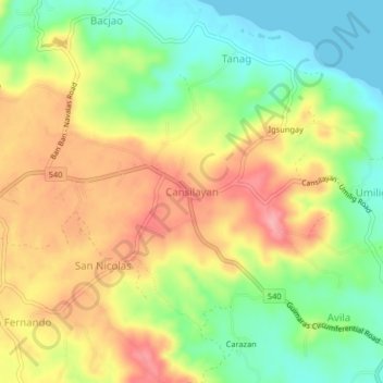 Mappa topografica Cansilayan, altitudine, rilievo