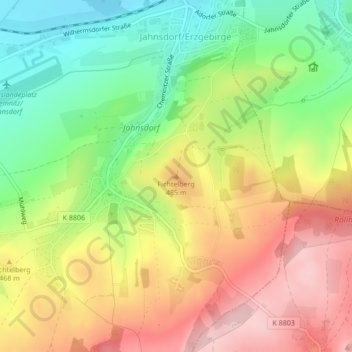 Mappa topografica Fichtelberg, altitudine, rilievo