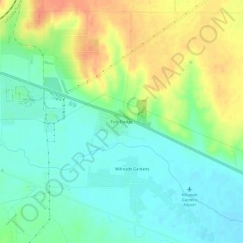 Mappa topografica Fort Dodge, altitudine, rilievo