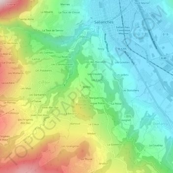 Mappa topografica Biolley, altitudine, rilievo