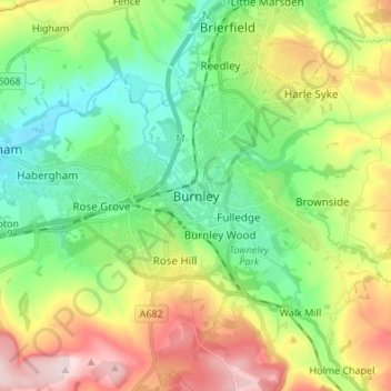 Mappa topografica Burnley, altitudine, rilievo