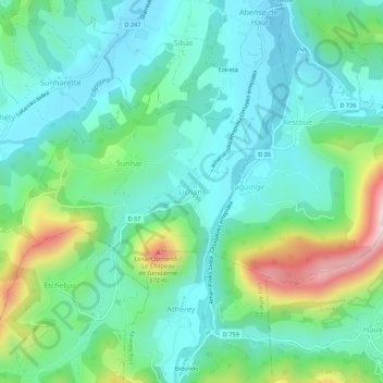 Mappa topografica Lichans, altitudine, rilievo